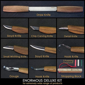 S50X Deluxe Wood Carving Set | 9 Tools with Leather Bag
