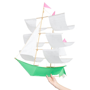 Handmade Sailing Ship Kite | Ripstop Nylon & Bamboo | 27" x 27" x 22"