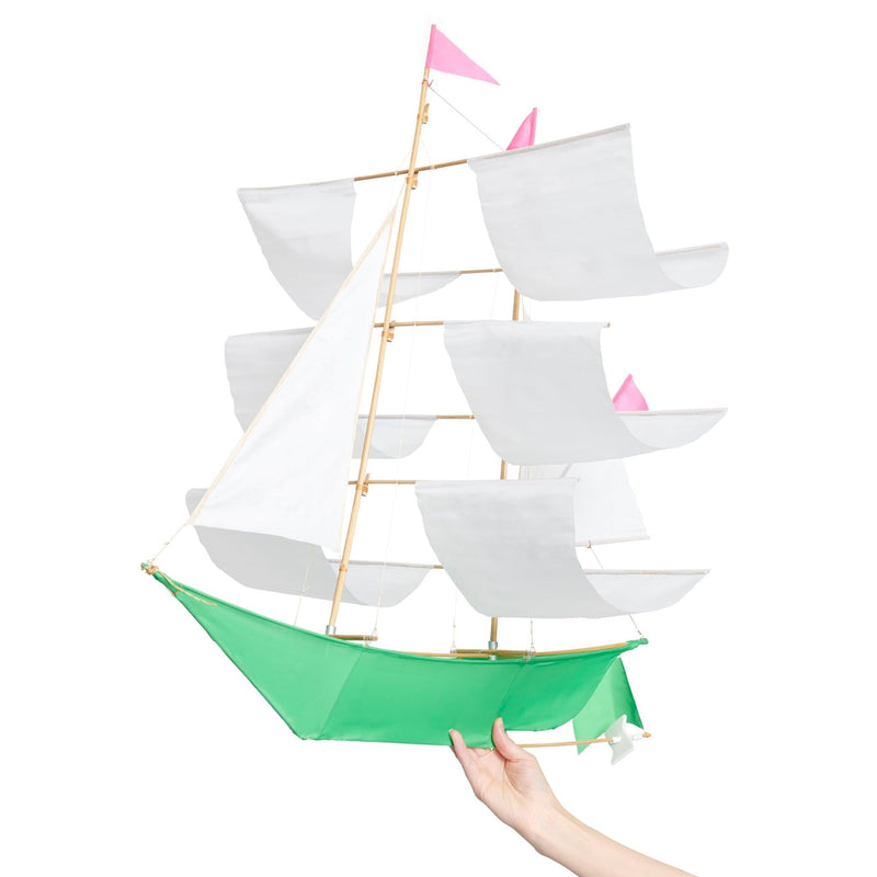 Handmade Sailing Ship Kite | Ripstop Nylon & Bamboo | 27" x 27" x 22"