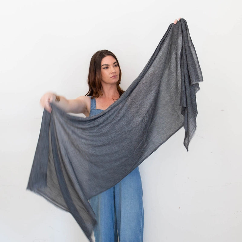Cashmere Travel Scarf | Steely Gray | Hand-Dyed | 80" x 30"
