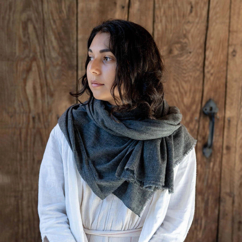 Cashmere Travel Scarf | Steely Gray | Hand-Dyed | 80" x 30"
