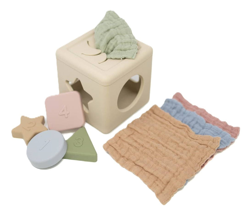 Silicone Shape Sorter with Muslin Cloths | BPA-Free Toy