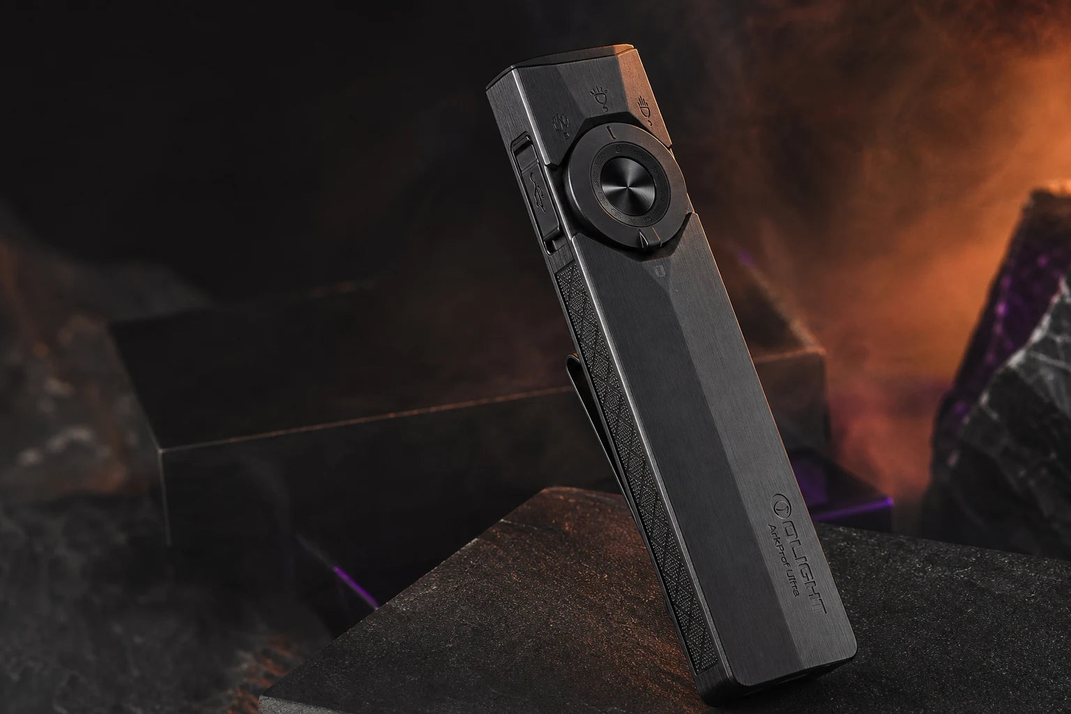 Onyx Black ArkPro Ultra displayed on a cinematic mineral set