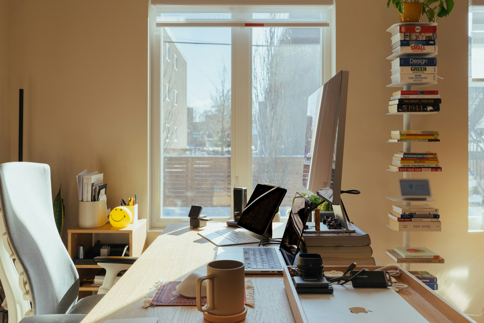 Sunlit home office desk
