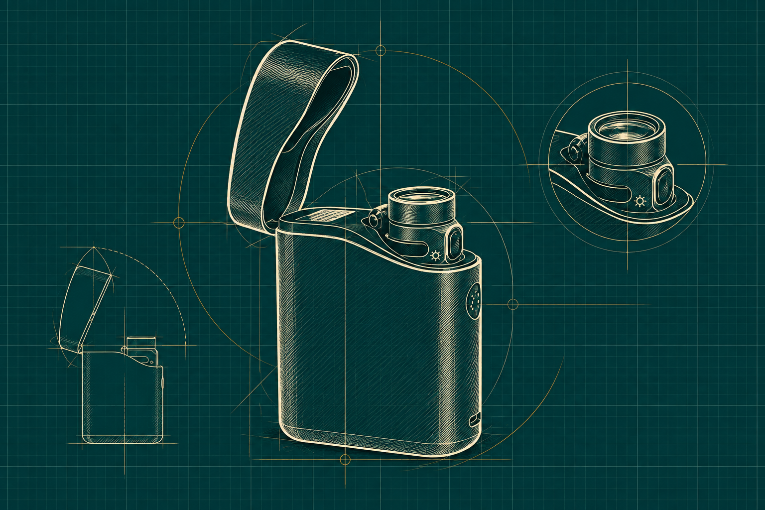 Baton 4 and charging case — an illustrated study.