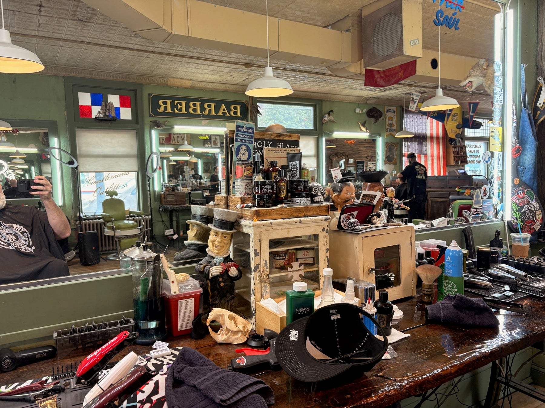 The barber stations and ephemera abounds