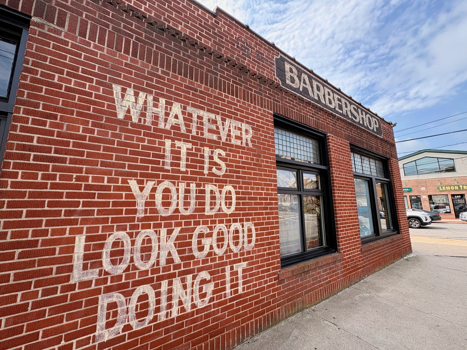 Outside the barbershop