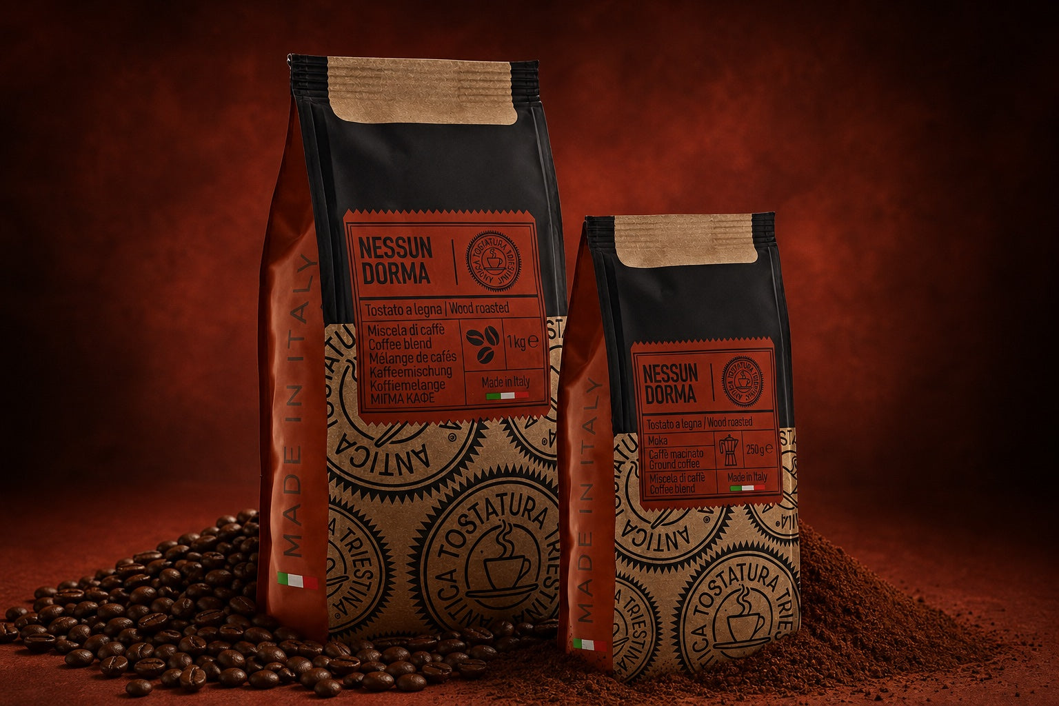Nessun Dorma whole bean and moka ground bags