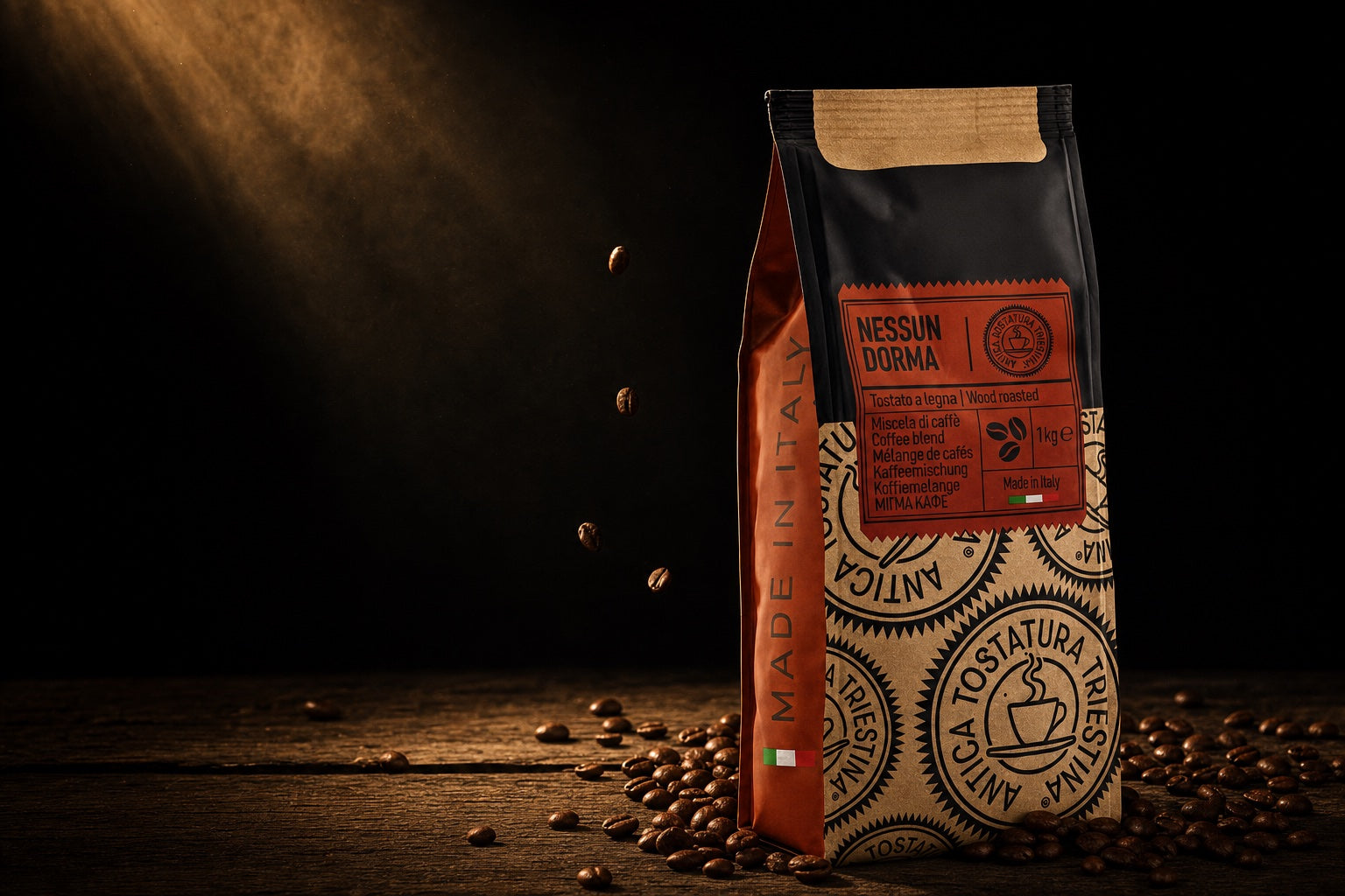 Coffee beans roasting over a wood fire